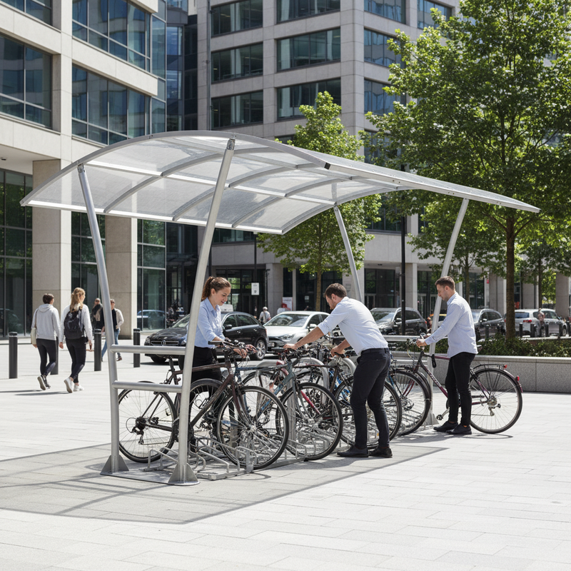 Gray Premium Double Width Cycle Shelter with Clear Cladding - Extension Bays