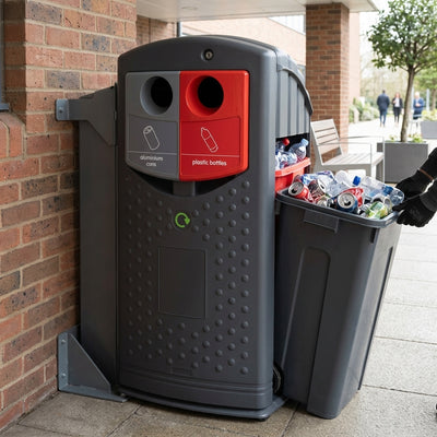 180 Litre Dual Compartment Recycling Bin with Internal Wheeled Liners