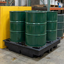 Low Profile Recycled Plastic 4-Drum Spill Pallet with Removable Grate