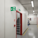 Dark Gray Premium Running Man Down Left Arrow Fire Safety Sign