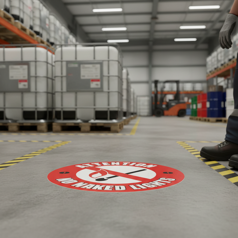 Light Slate Gray Attention No Naked Lights - Premium Floor Sign for Safety