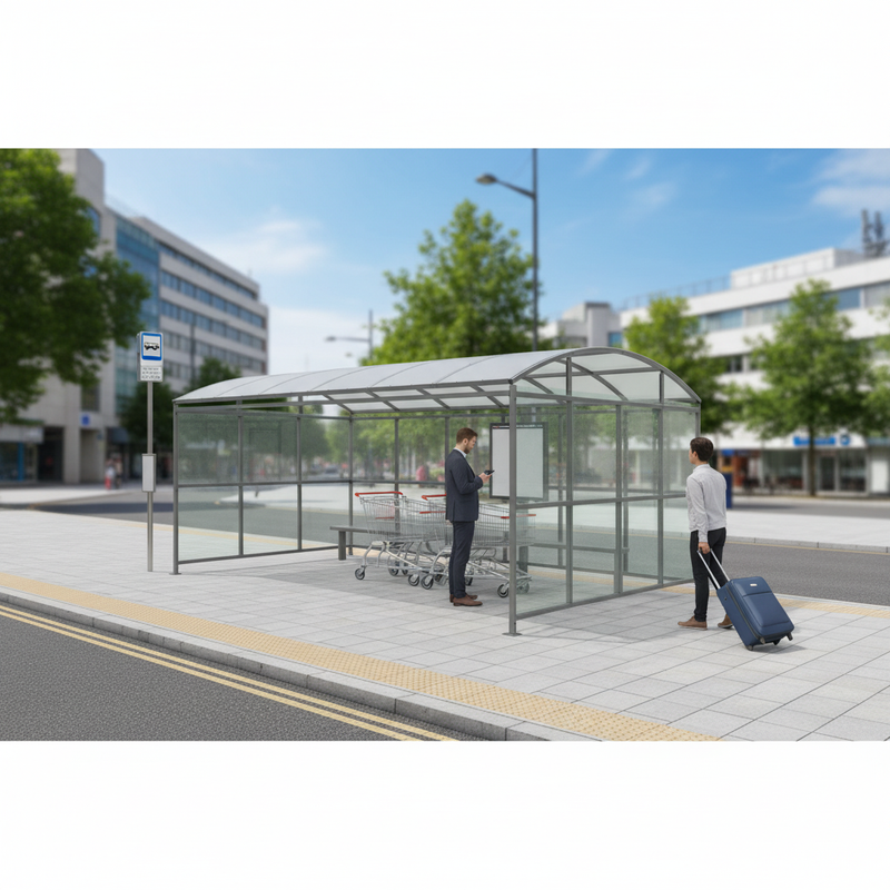Dark Gray Premium Waiting-Trolley Shelter with Clear PETG Cladding - 1m to 5m Extension