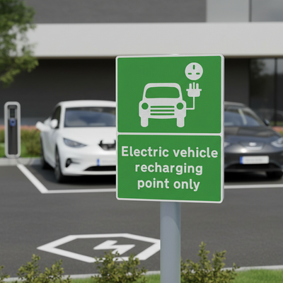 Premium EV Recharging Only Point Sign Face - Weather Resistant & Reflective