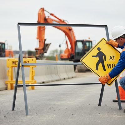 Premium Temporary Metal Road Sign Frame - 1050 x 450mm