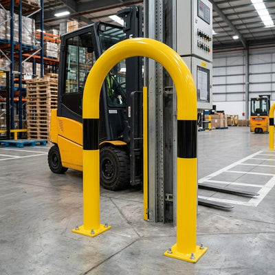 1200 x 650mm steel collision protection guard yellow and black