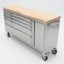 Mobile Stainless Steel 10 Drawer Tool Cabinet with Wood Worktop (view 2)