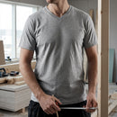 Grey Melange V-Neck Cotton Work Tee