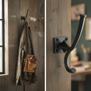 Premium 5 Pack Rustic Country Coat Hooks - Durable Black Metal Wall Mounted Vintage Style for Organizing Coats, Keys, and More
