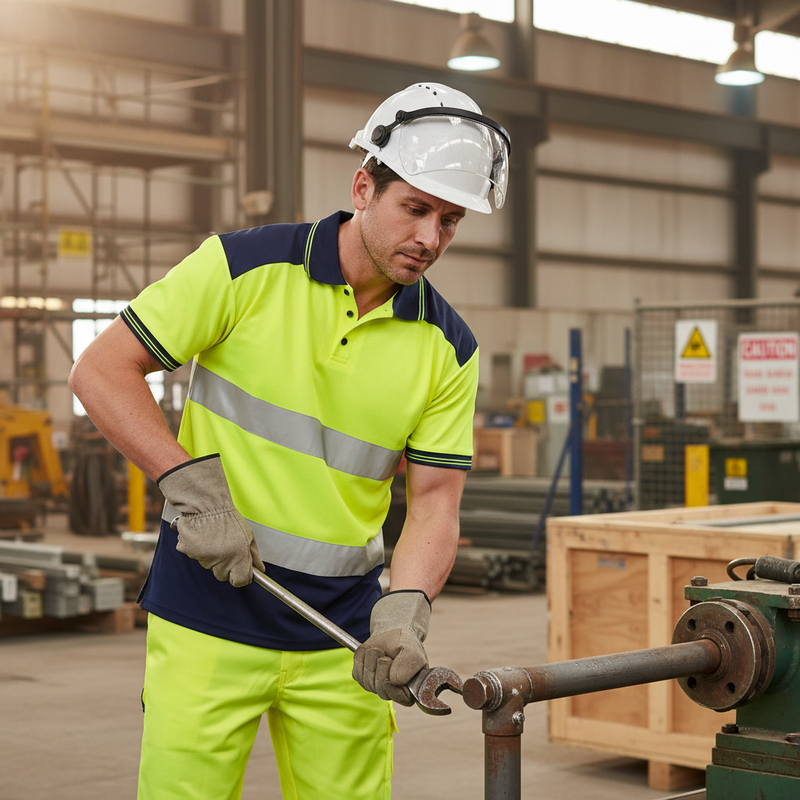 Dim Gray High-Visibility Two-Tone Polo Shirt in Saturn Yellow and Navy Blue