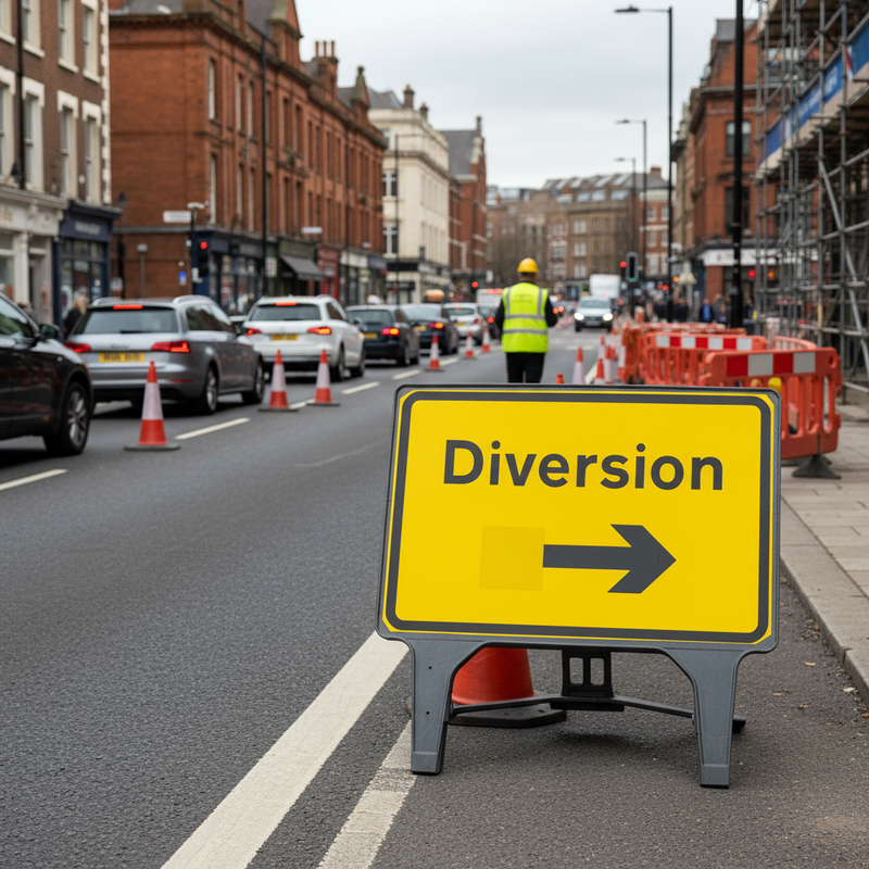 Dim Gray Professional Diversion Reversible Arrow Sign 1050x750mm