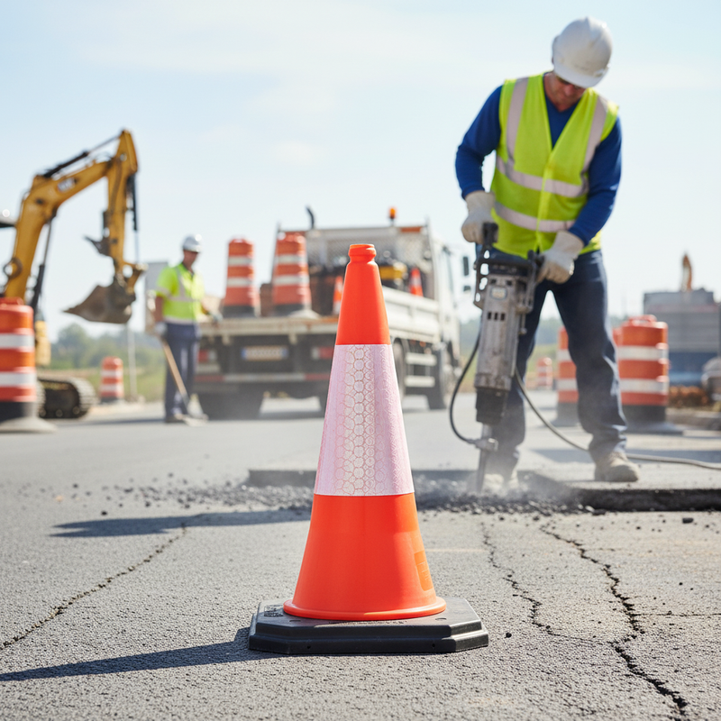 Light Gray 750mm Heavy Duty 2-Piece Traffic Cone with High Wind Resistance