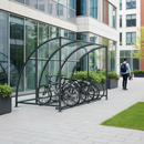 Light Gray Premium Cycle Shelter with Clear Curved Roof Extension Bays
