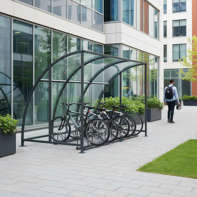 Premium Cycle Shelter with Clear Curved Roof Extension Bays