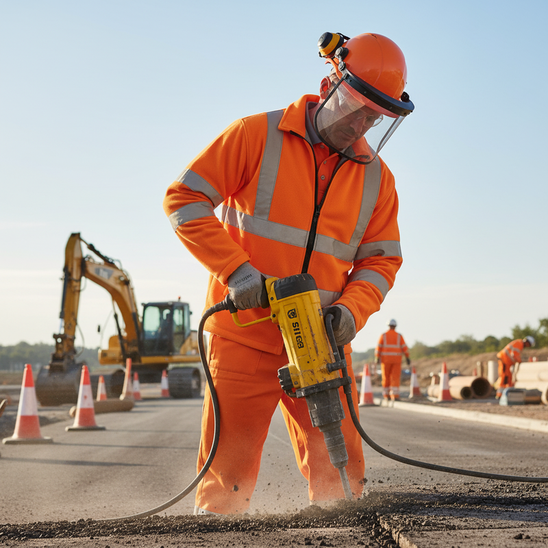 Light Gray High-Visibility Fleece Jacket in Orange with Reflective Tape