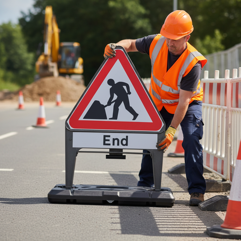 Dark Gray High-Performance Men At Work with End Supplementary Plate Q-Sign 750mm