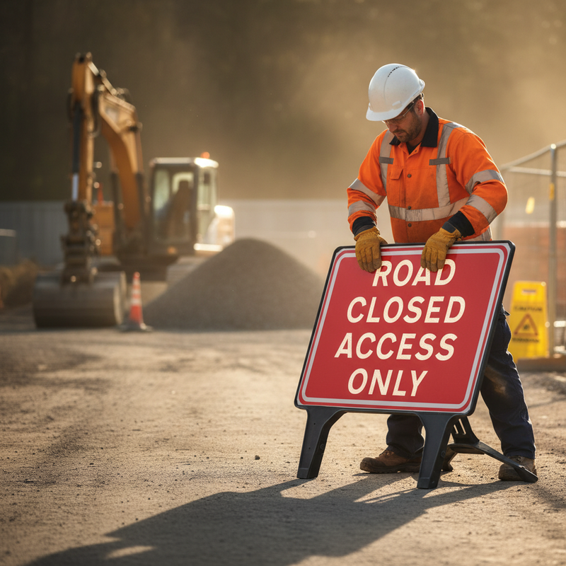Dim Gray Heavy Duty Road Closed Access Only Sign - 1050x750mm