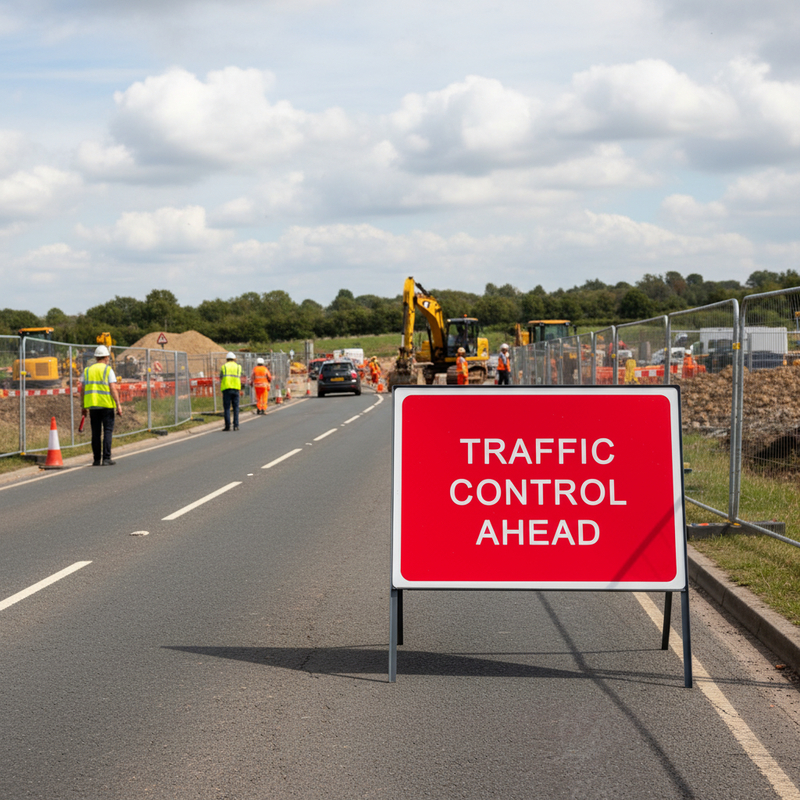 Dark Gray Heavy Duty Traffic Control Ahead Metal Sign - 1050mm x 750mm