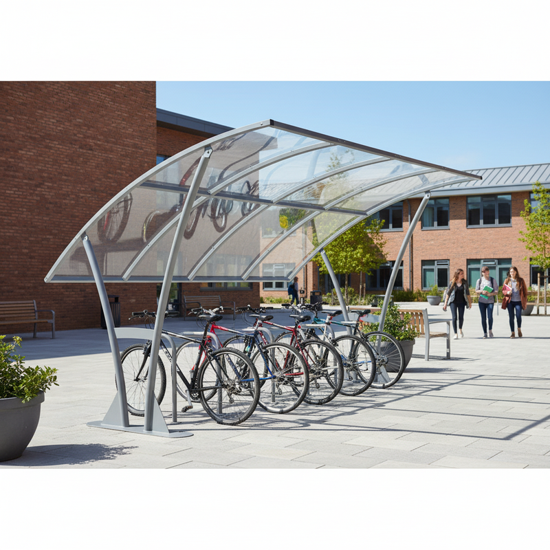 Gray Premium Open Sided Cycle Shelter with Clear PETG Roof 1m - 5m