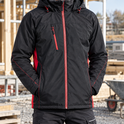 Insulated Weatherproof Winter Coat - Black/Red