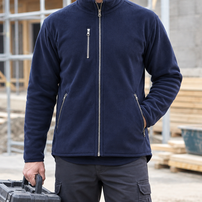 Anti-Pilling Fleece Work Jacket with Full Zip - Navy Blue