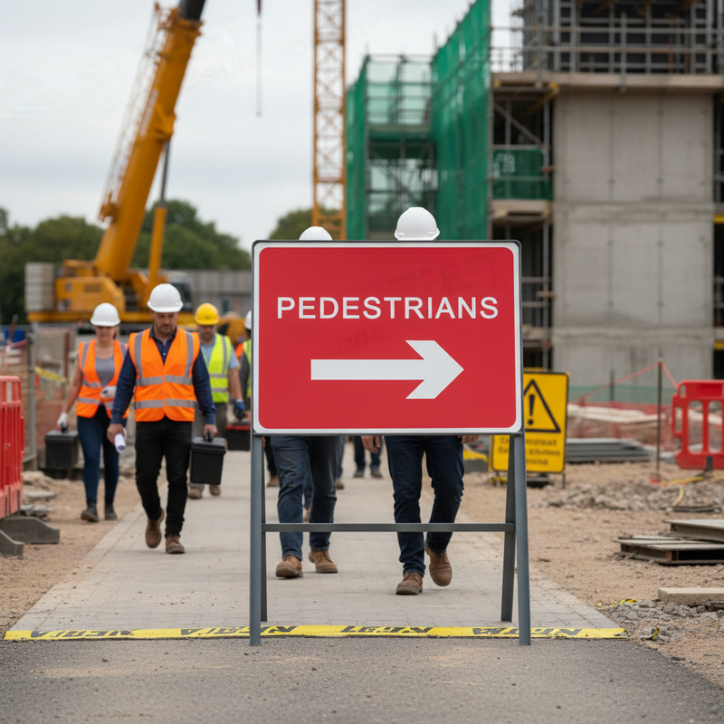 Rosy Brown Heavy Duty Pedestrians Arrow Right Metal Sign - 600 x 450mm
