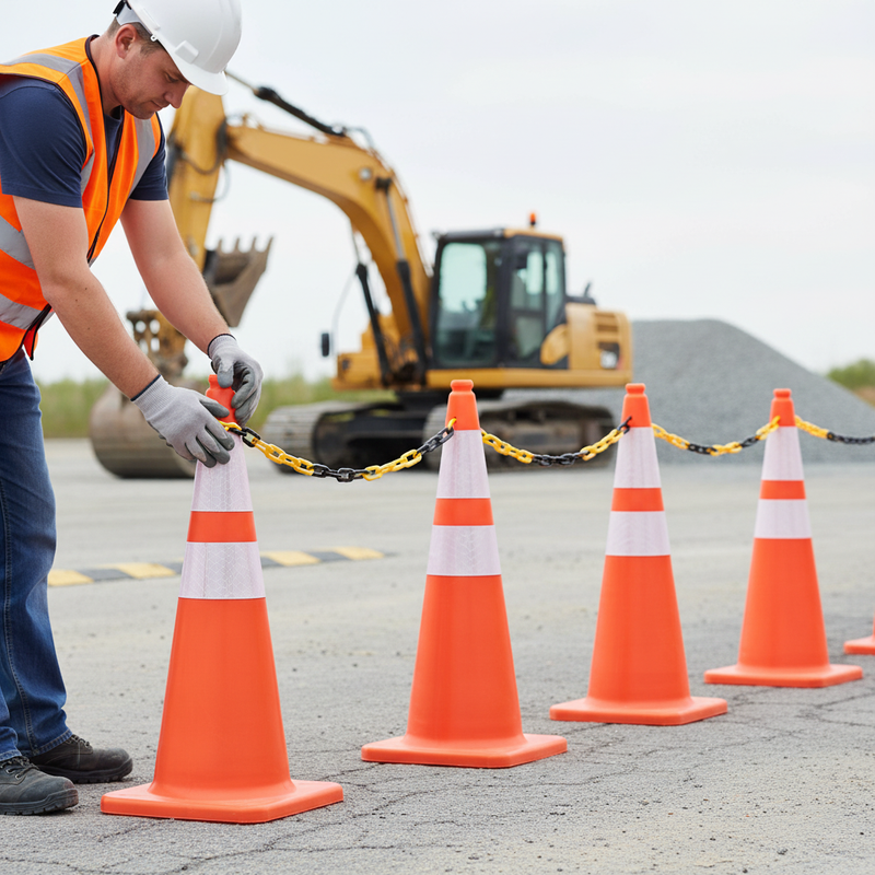 Light Gray Premium 2.5m Plastic Cone Chain in Yellow and Black for Effective Barrier Coverage