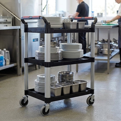 2-shelf plastic and aluminium service trolley, 560mm shelf spacing