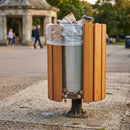 Circular timber litter bin, 60 litre capacity, oak