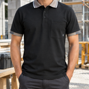 Short Sleeve Polyester Polo Shirt with Chest Pocket - Black