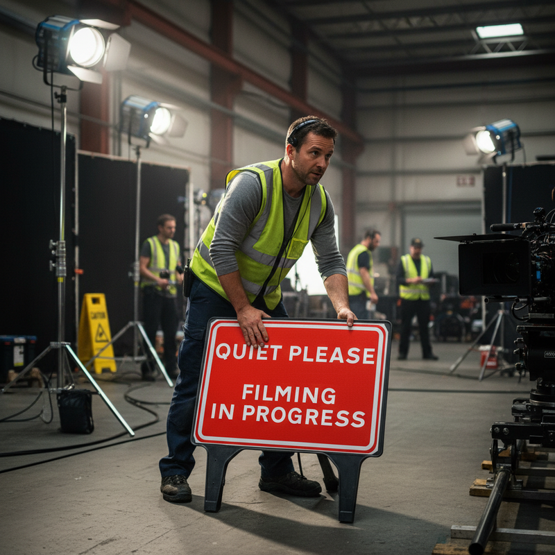 Dark Slate Gray Heavy Duty Filming in Progress Sign 1050x750mm - Durable Design