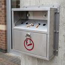 Wall-mounted stainless steel cigarette bin with weather hood
