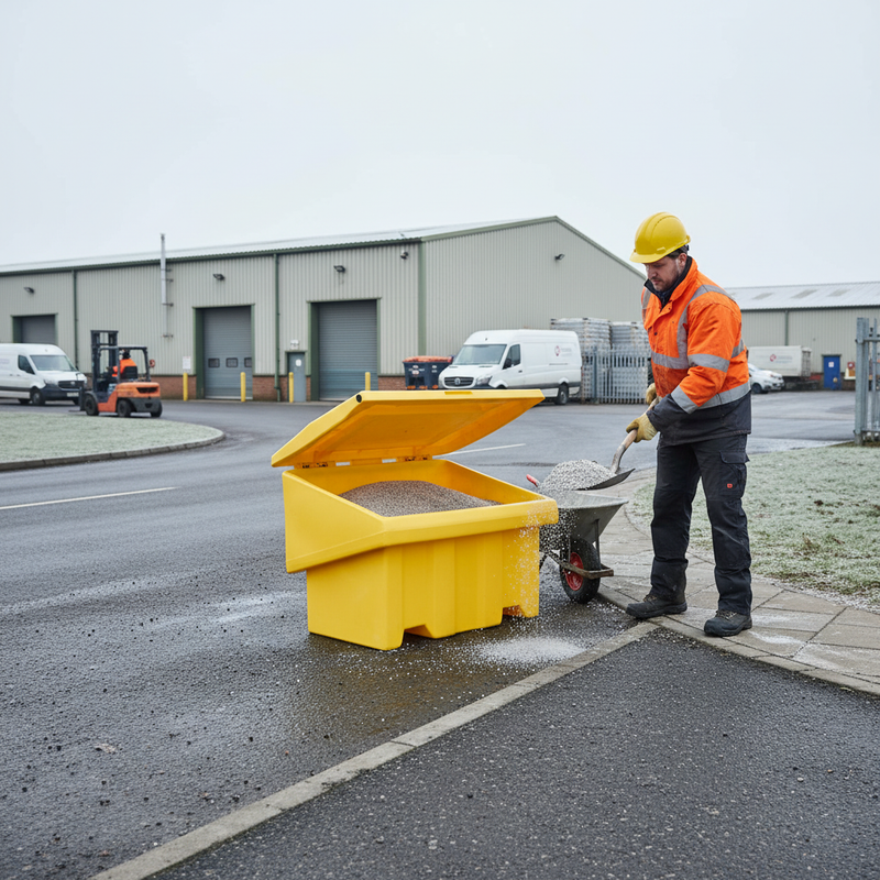 Gray Heavy Duty Plastic Grit Bin - 200 Litre Capacity for De-Icing Salt Storage
