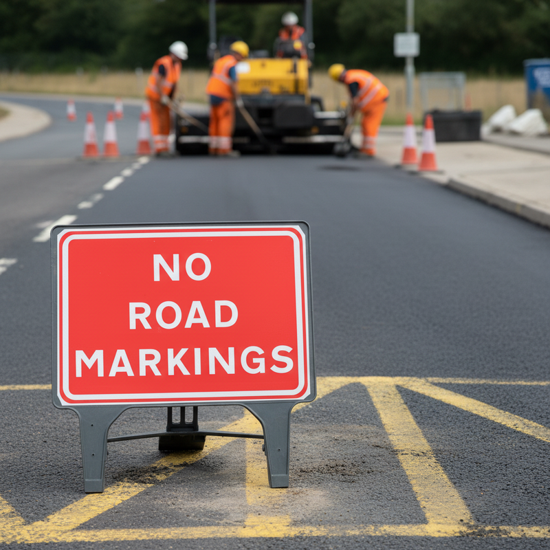 Dim Gray Premium No Road Markings Sign 1050x750mm - Heavy Duty Design