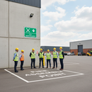 Gray Premium Fire Safety Signs - Downwards Arrow for Assembly Point