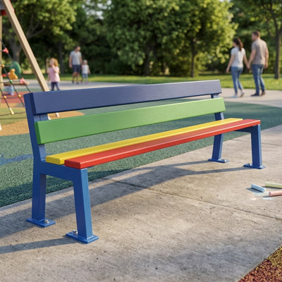 1500mm children's bench seat with steel frame and hardwood