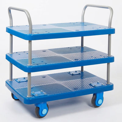 Three-tier platform trolley, 300kg capacity, silent castors