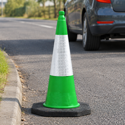 Green Road Traffic Cone with Reflective Sleeve - 1000mm