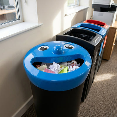 62 litre smiley face recycling bin, coloured lids