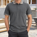 Short Sleeve Polyester Polo Shirt with Chest Pocket - Steel Grey