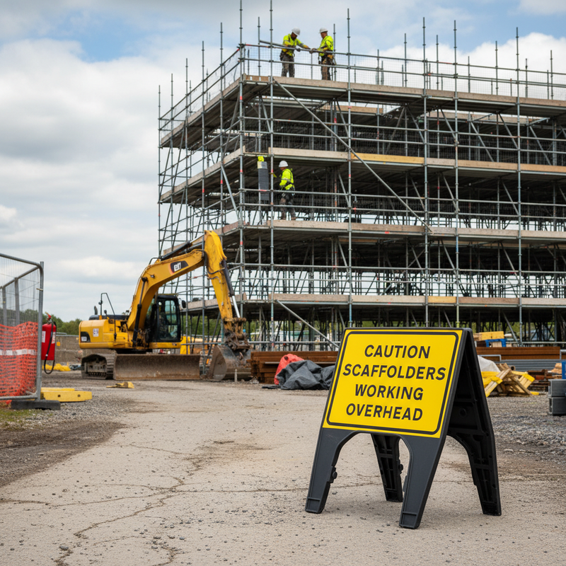 Gray Caution Sign for Scaffolders Working Overhead - Heavy Duty 600 x 450mm