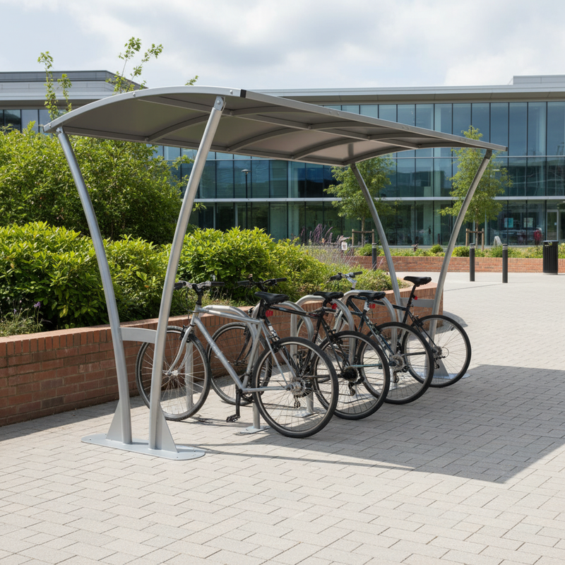 Light Gray Premium Open Sided Cycle Shelter 2m - 5m with Galvanised Roof Extension Bays