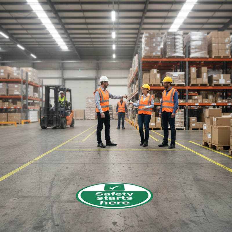 Slate Gray Premium Safety Starts Here Floor Sign - Slip Resistant & Durable