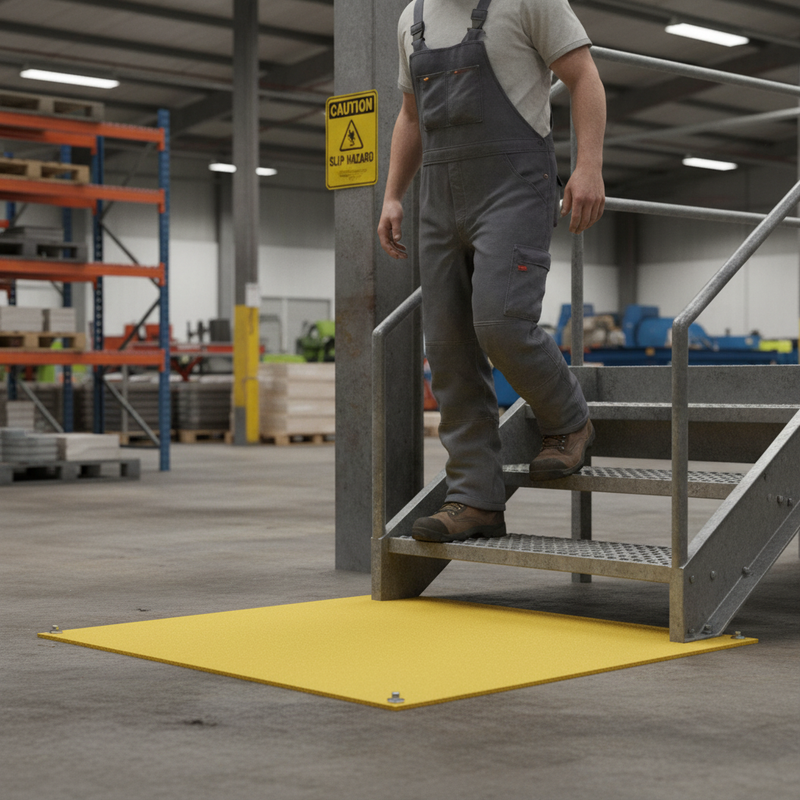 Dark Slate Gray 4mm Heavy Duty Non-Slip Floor Sheet - Yellow for Safety