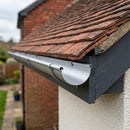 Half Round Gutter Sample – Aluminium — RAL 9006 (in use)
