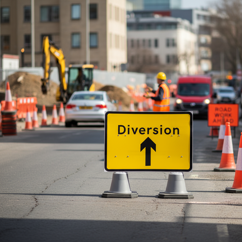 Slate Gray Premium Diversion Ahead Cone Sign 1050mm x 750mm - Double Cone Design