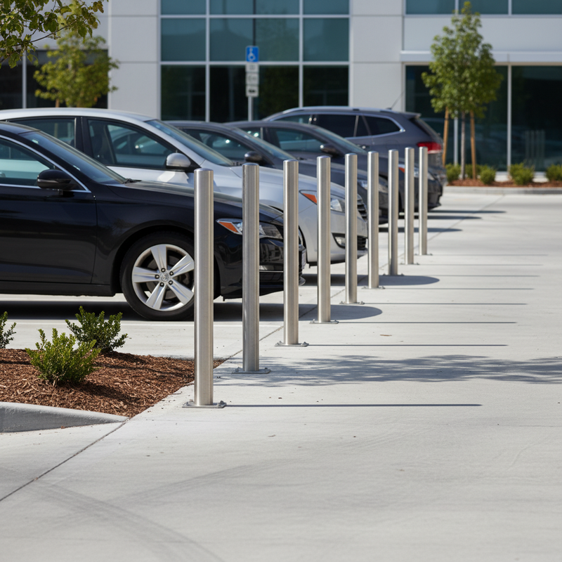 Gray Heavy Duty Fixed Steel Security Bollard - 1000mm Tall for Safety