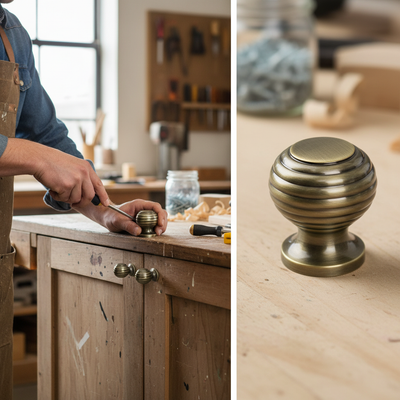 Premium 10 Pack Beehive Cabinet Door Knobs with Antique Brass and Nickel Finishes for Kitchen and Furniture