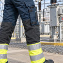 Hi-Vis Class 1 Stretch Work Trousers, Navy/Hi-Vis Yellow (view 2)