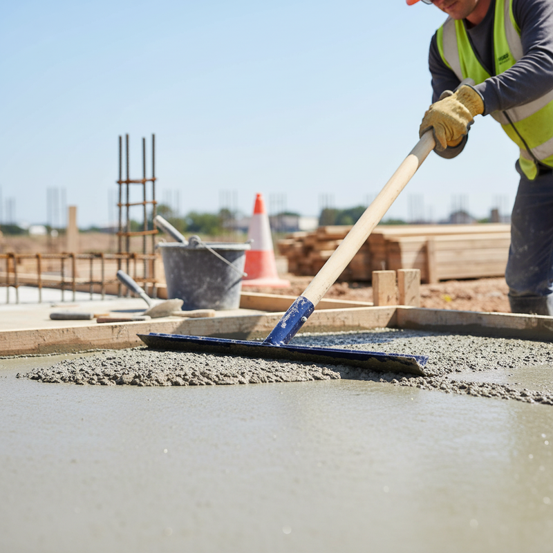 Light Gray Heavy Duty Concrete Placer with 5ft Wooden Handle for Efficient Spreading