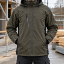 Dark Olive Green/Black Rainproof Winter Coat with Detachable Hood